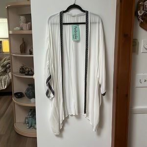 Take Cover by Penbrooke,White/Navy,Open Front,Pockets,Boho Style Cover Up,M,NWT